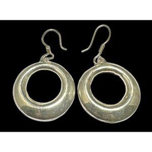 Signed Taxco Mexico Sterling Silver Hoop Earrings Dangle TR-77
